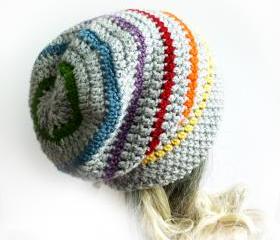 Rainbow Slouchy Beanie Crochet Slouch Hat Gray Mens Womens Girl Gay pride LGBT Grey hat spring fashion