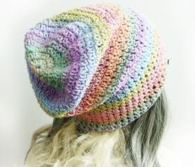 Pastel rainbow beanie Pink girl Slouchy Beanie Women Hat soft crochet beanie spring fashion yellow mint blue orange