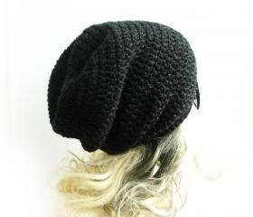 Dark gray Beanie Slouchy Beanie Charcoal Black Crochet Slouch Hat Baggy hat Mens Womens Teen spring winter fashion